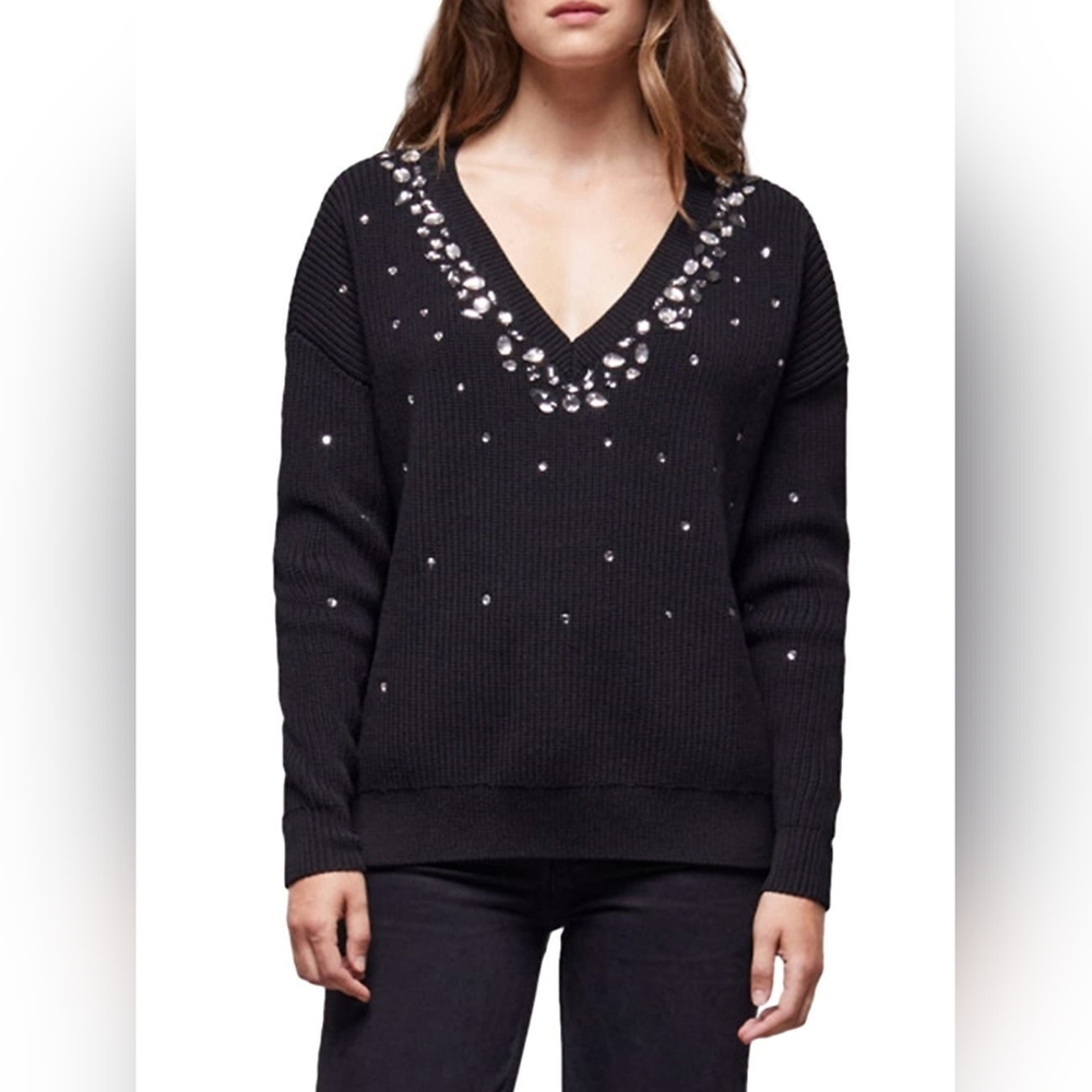Kooples Crystal-Trimmed Deep V-Neck Sweater